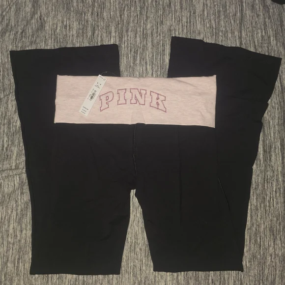 PINK Victoria's Secret Black Leggings with Light Pink Waistband - Picture 3 of 6